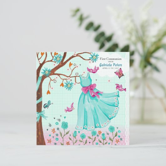 Erstes Heiliges Kommunionkleid | Einladungs-Girl Einladung (Stehend Vorderseite)