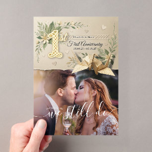 Erstes Hochzeitspapier-Jubiläum Kranich-Paar-Foto Acryleinladungen