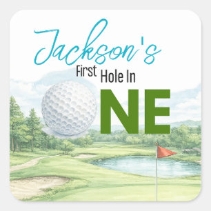 Erstes Hole-in-One Golf Geburtstag Quadrat Aufkleb Quadratischer Aufkleber