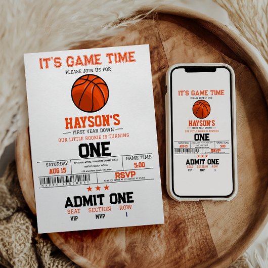 Erstes Jahr: Basketball 1. Geburtstag Party Einladung