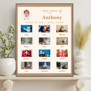 Erstes Jahr des Babys 1. Geburtstagsfoto-Meilenste Poster