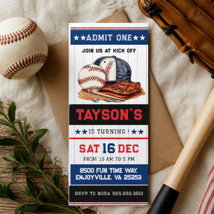 Erstes Jahr Down Baseball-Ticket 1. Geburtstagspar Einladung