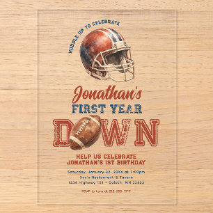 Erstes Jahr Down Football 1. Geburtstag Acryleinladungen