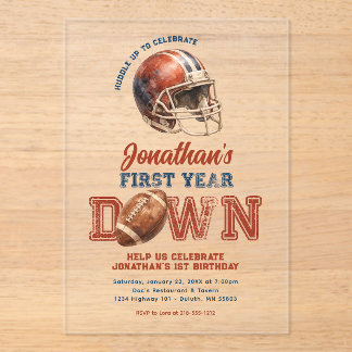 Erstes Jahr Down Football 1. Geburtstag Acryleinladungen