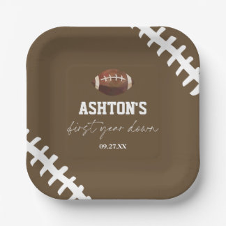Erstes Jahr Down Football Braun 1. Geburtstagsfeie Pappteller