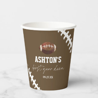 Erstes Jahr Down Football Brown 1. Geburtstagsfeie Pappbecher