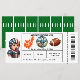 Erstes Jahr Down Football-Ticket 1. Geburtstag Einladung