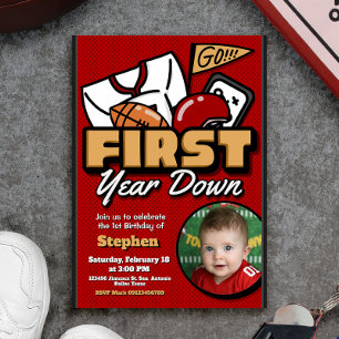 Erstes Jahr Down - Fußball mit Foto Einladung
