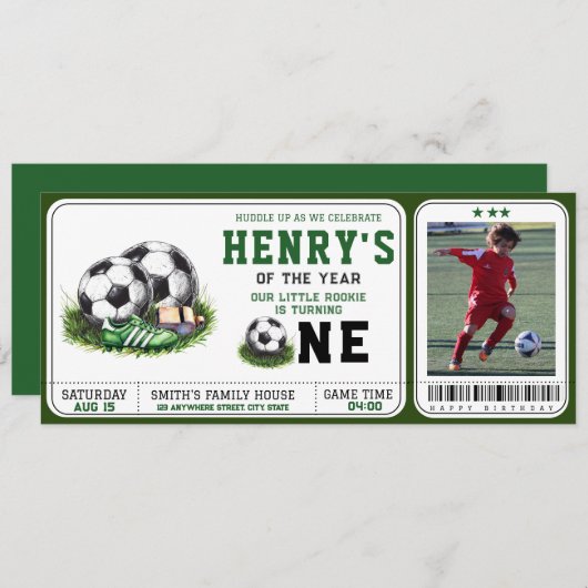 Erstes Jahr | Fußball 1. Geburtstag Einladung (Vorne/Hinten)