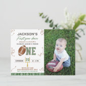 Erstes Jahr Fußball Erster Geburtstag Foto Einladung (Stehend Vorderseite)