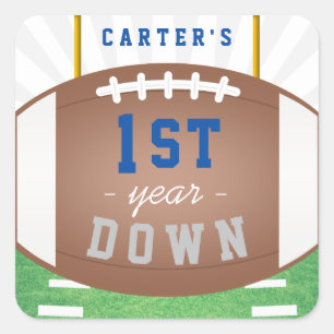 Erstes Jahr Fußball Thema 1. Geburtstag Party Quadratischer Aufkleber