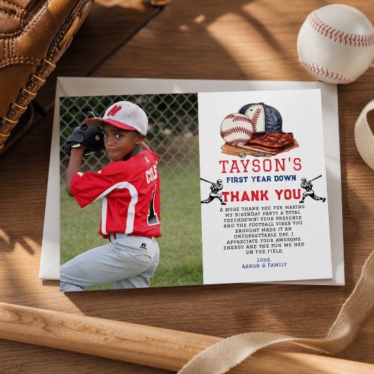 Erstes Jahr im Baseball 1. Geburtstag Dankeskarte
