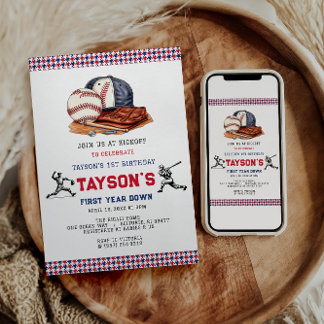 Erstes Jahr im Baseball 1. Geburtstag Party Einladung