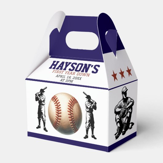Erstes Jahr im Baseball 1. Geburtstag Party Geschenkschachtel (Vorderseite)