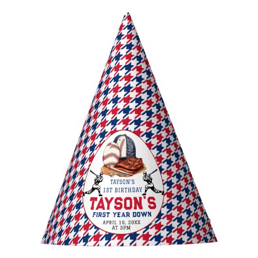 Erstes Jahr im Baseball 1. Geburtstag Party Partyhütchen (Vorderseite)