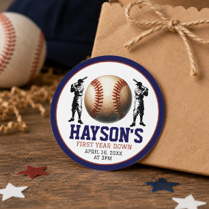 Erstes Jahr im Baseball 1. Geburtstag Party Runder Aufkleber