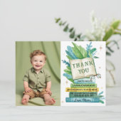 Erstes Kapitel Storybook Geburtstag Foto Dankeskarte (Stehend Vorderseite)