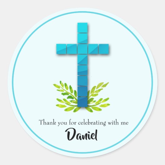 Erstes Kommunenkreuz auf blau Runder Aufkleber (Vorderseite)