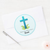 Erstes Kommunenkreuz auf blau Runder Aufkleber (Umschlag)