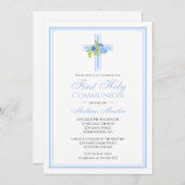 Erstes Kommunenkreuz mit blauen Rose Christlich Einladung (Vorne/Hinten)