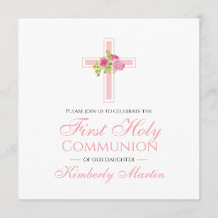 Erstes Kommunenkreuz mit rosa Rosenplatz Einladung