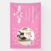 Erstes Kommunion Mädchen Rosa Gingham Schleife Fot Banner (Vertikal)