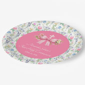 Erstes Kommunion Mädchen Rosa Wildblumen-Schleife Pappteller (Schrägansicht)