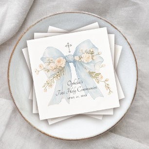 Erstes Kommunion Mädchen Staubblauer Blumenknoten Serviette