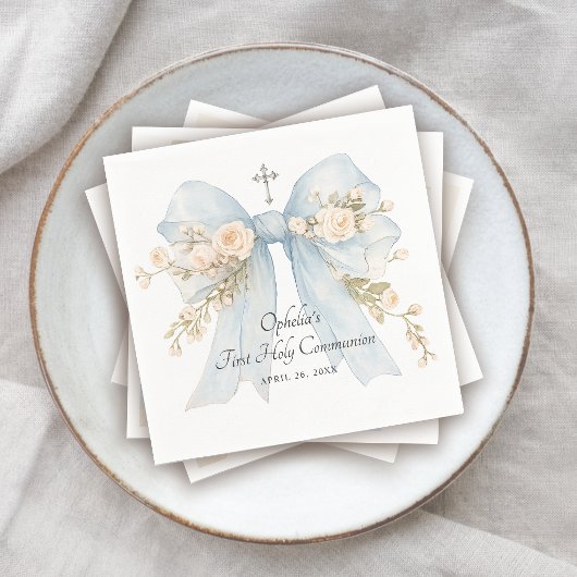 Erstes Kommunion Mädchen Staubblauer Blumenknoten Serviette