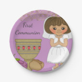 Erstes Kommunions-Mädchen in Lila Pappteller (Vorderseite)