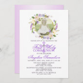 Erstes Kommunions-Mädchen-lila Lavendel MIT Einladung (Vorne/Hinten)