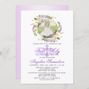Erstes Kommunions-Mädchen-lila Lavendel MIT Einladung