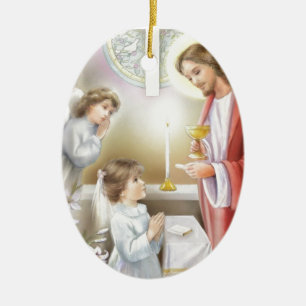 Erstes Mädchen der heiligen Kommunion Keramik Ornament