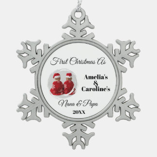 Erstes Mal Oma & Opa Süße individuelle Zwillinge-F Schneeflocken Zinn-Ornament