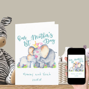 Erstes Muttertagskarte für Mama und Baby Elefant i Feiertagskarte