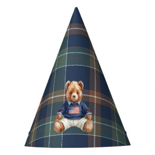 Erstes Navy Karo Teddy Bär Geburtstagsfeier H Partyhütchen