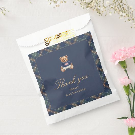 Erstes Navy-Karobär-Bärchen-Geburtstag Geschenktütchen (Versiegelt)