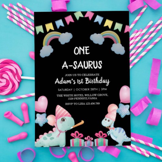 Erstes Party der Aquarellfarben-Dinosaurier Einladung