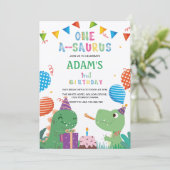 Erstes Party zum 1. Geburtstag Dinosaur & Cake Einladung (Stehend Vorderseite)
