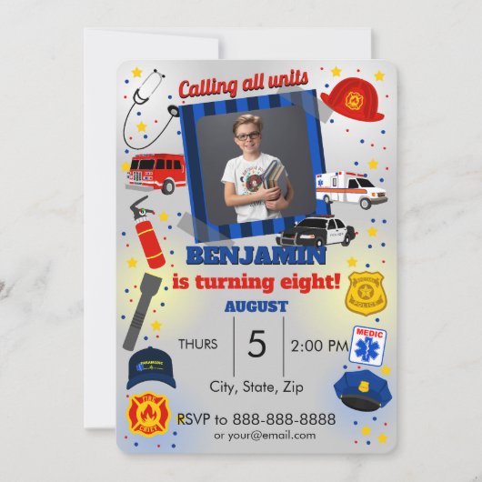 Erstes Responder Foto Einladung zum Geburtstag (Vorderseite)