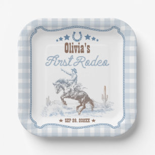 Erstes Rodeo 1. Geburtstag Blau Western Pappteller