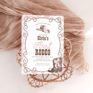 Erstes Rodeo 1. Geburtstag Dusty Pink Kuh-Druck Einladung