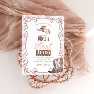 Erstes Rodeo 1. Geburtstag Dusty Pink Kuh-Druck Einladung