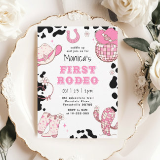 Erstes Rodeo 1. Geburtstag pinkfarbenes Mädchen Ge Einladung