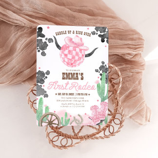 Erstes Rodeo 1. Geburtstag Rosa Boho Wild West Mäd Einladung