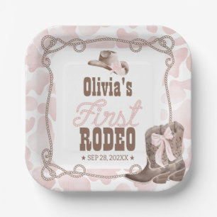 Erstes Rodeo 1. Geburtstag Staubiges Rosa Pappteller