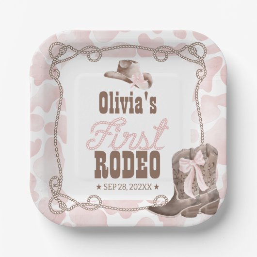Erstes Rodeo 1. Geburtstag Staubiges Rosa Pappteller (Vorderseite)