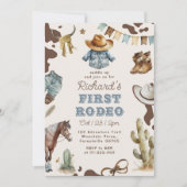 Erstes Rodeo 1. Geburtstag Western Cowboy Foto Einladung (Vorderseite)