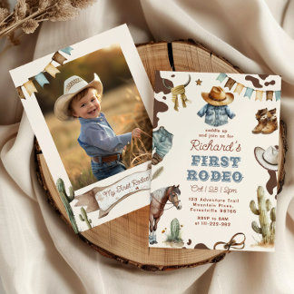 Erstes Rodeo 1. Geburtstag Western Cowboy Foto Einladung
