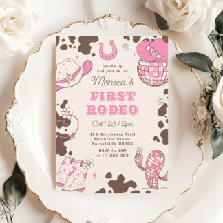 Erstes Rodeo 1. Geburtstag wilde West pink Girl Fo Einladung